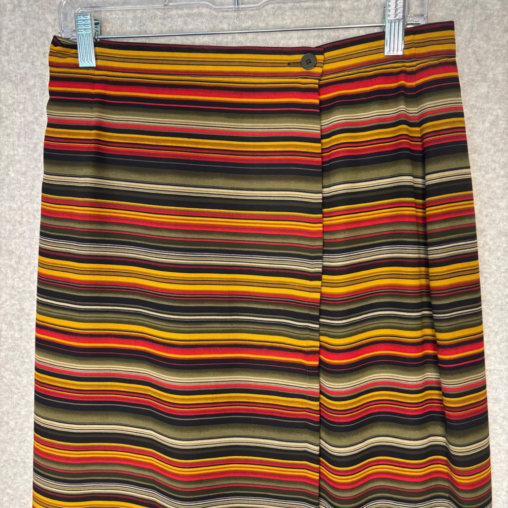 Vintage 90s y2k Striped Multicolor Wrap Maxi Skirt Women's Sz 12 Red Green Indie - Picture 2 of 8